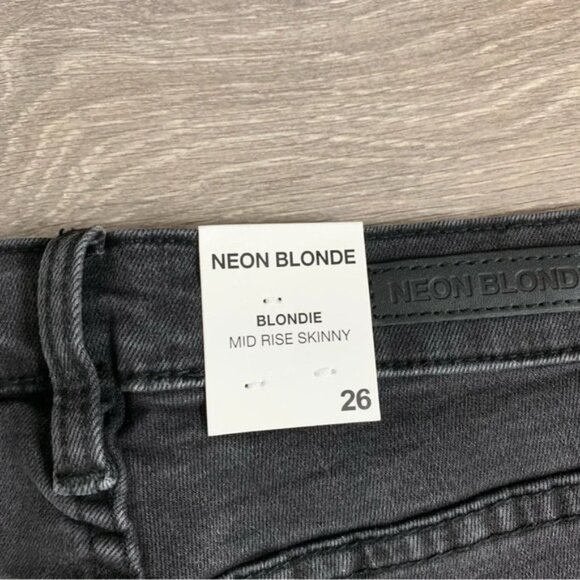 NEON BLONDE Skinny Jeans Distressed Raw hem Black Denim High rise waist Size 26 - Picture 11 of 15